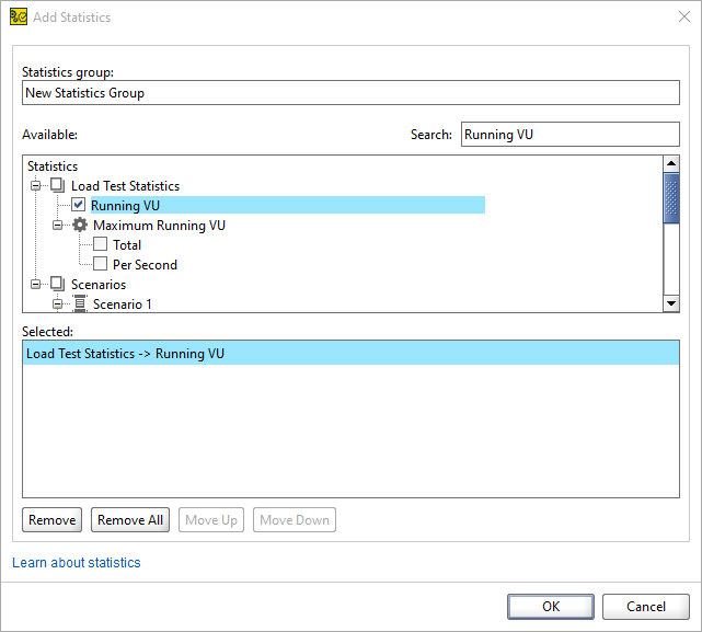 Setting metrics on the Statistics page - Step 2