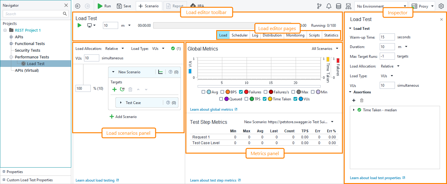 API load testing with ReadyAPI: Load Test Editor User Interface