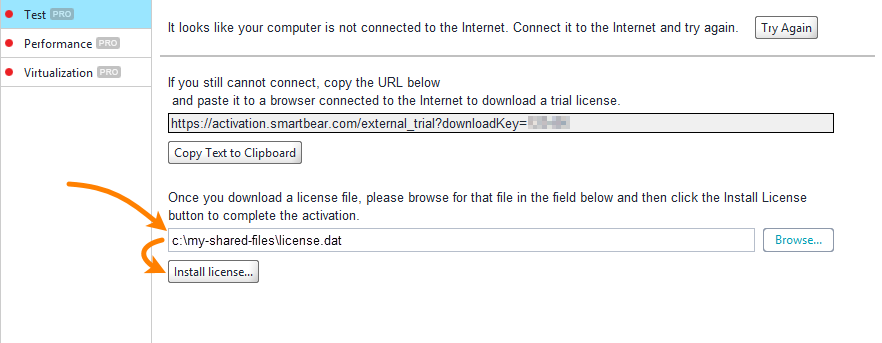 Insert the file name of the downloaded license file.