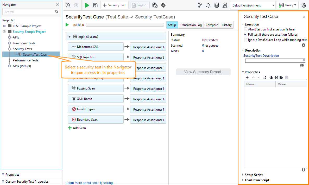 ReadyAPI: Security Test main window