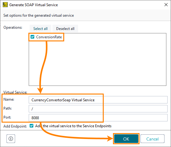 Service virtualization and API testing: Generation SOAP virtual service
