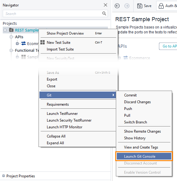 Git integration: Launch Git console