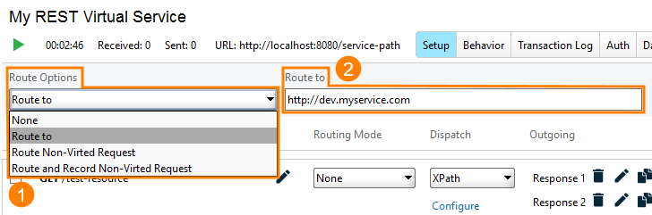 Serviece virtualization and API testing: Setting routing options of a virtual service