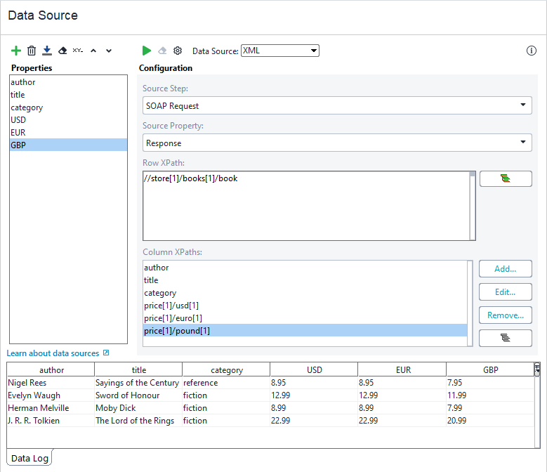 The XML data source