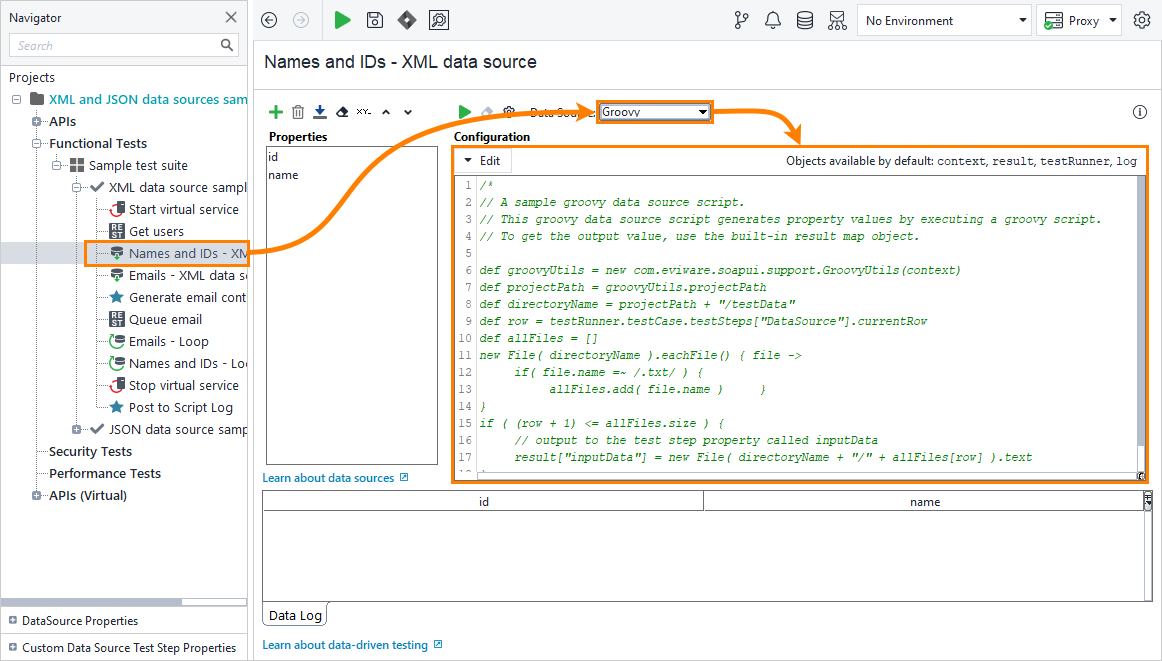 Data source script editor