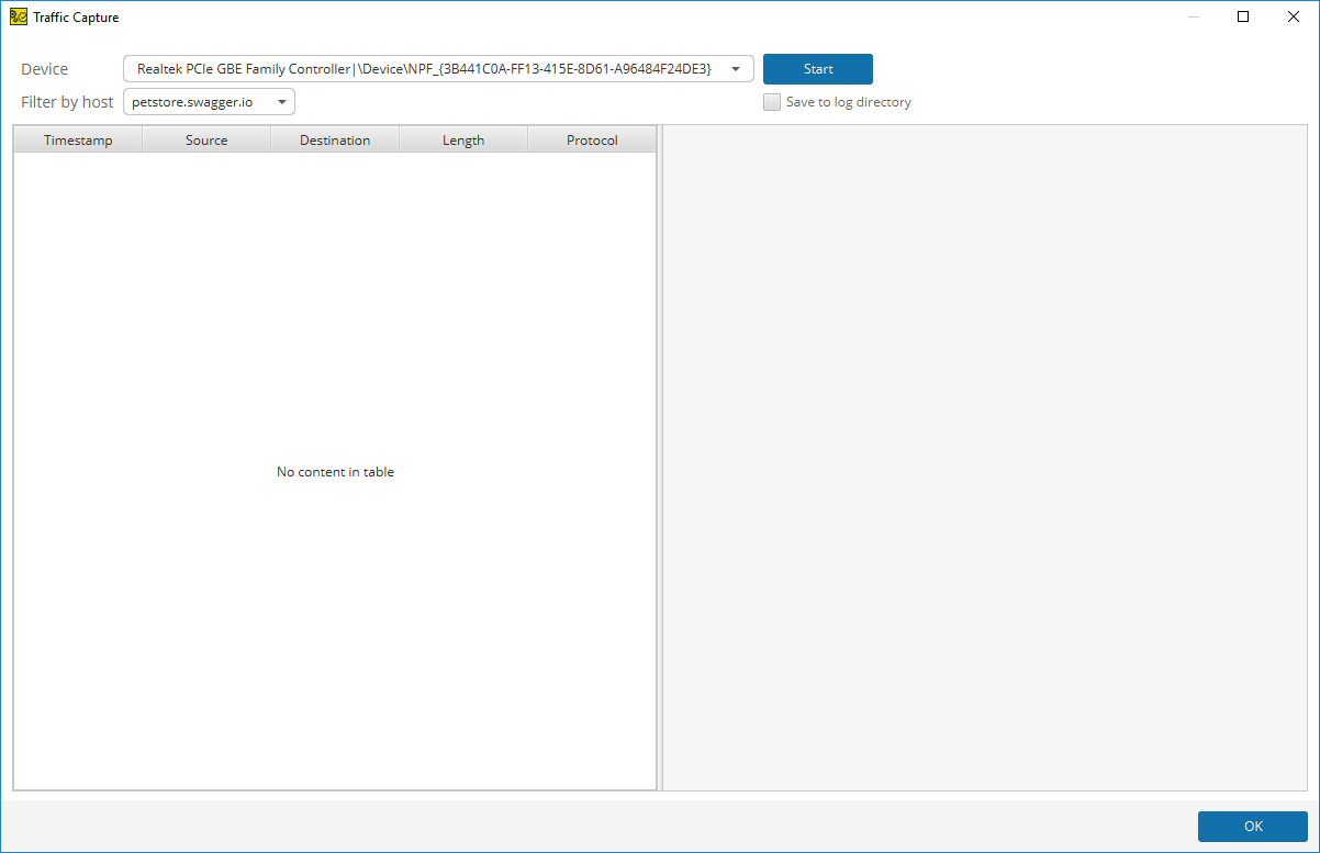 Capturing traffic in ReadyAPI: Traffic Capture dialog