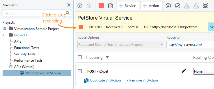 Service virtualization and API testing: Stopping the recording