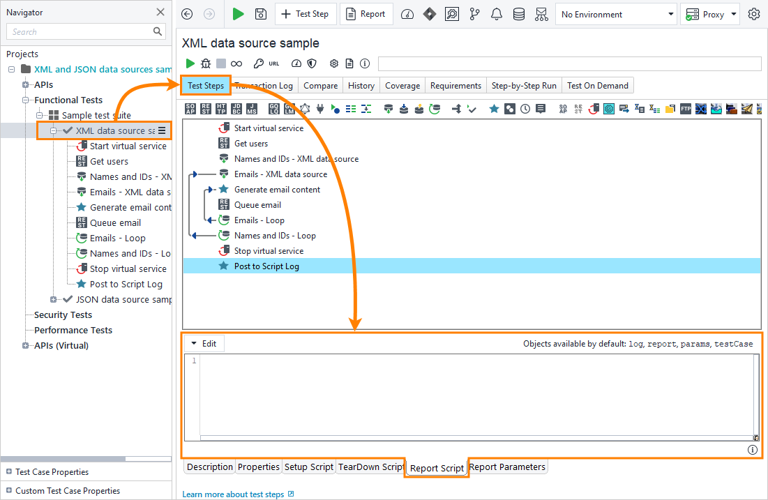 Test case-level report editors