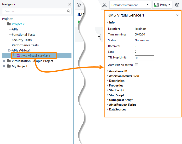 JMS service virtualization and API testing: Properties of a JMS virtual service