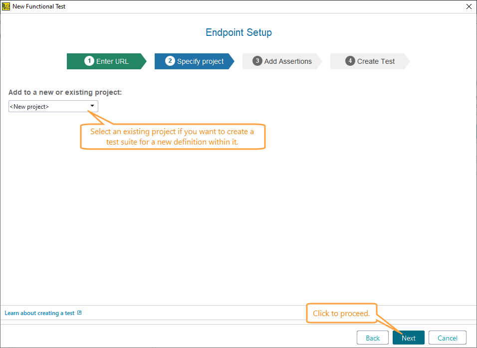 ReadyAPI: Specify project