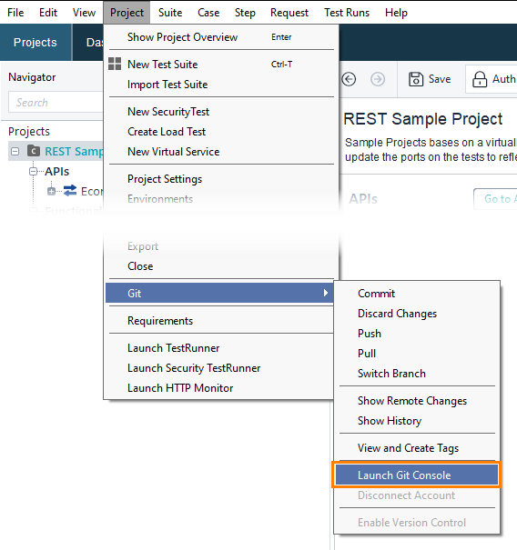 Git integration: Launch Git console
