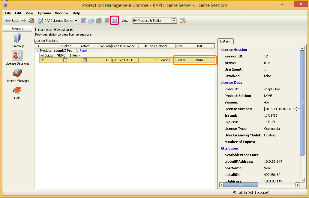Freeing the license from License Management Console