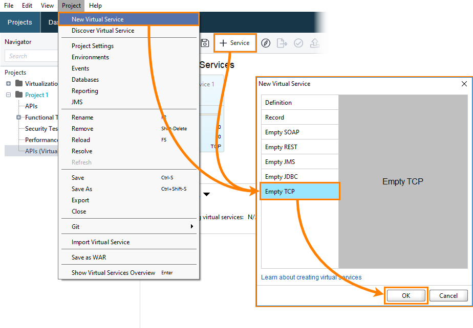 Create a new TCP virtual service