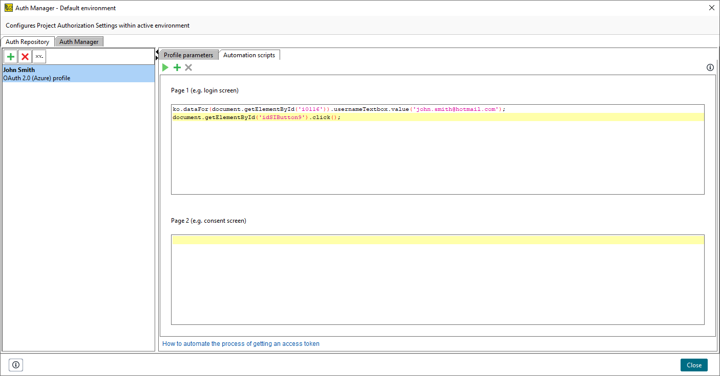 Azure authorization automation in ReadyAPI: Login screen automation script