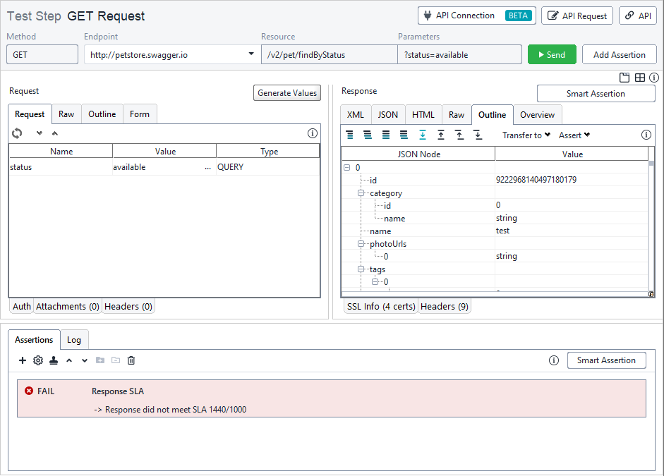 Assertions in functional web service tests