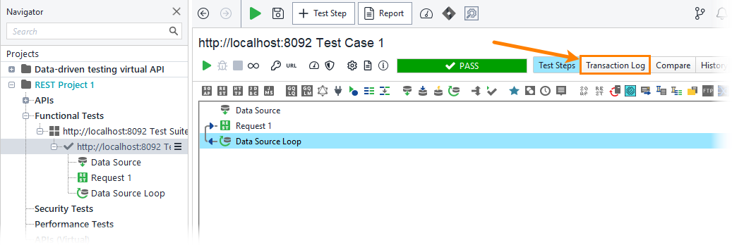 ReadyAPI: Opening the transaction log