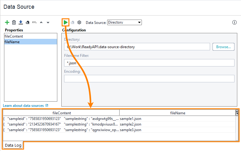Directory data source example: Data log