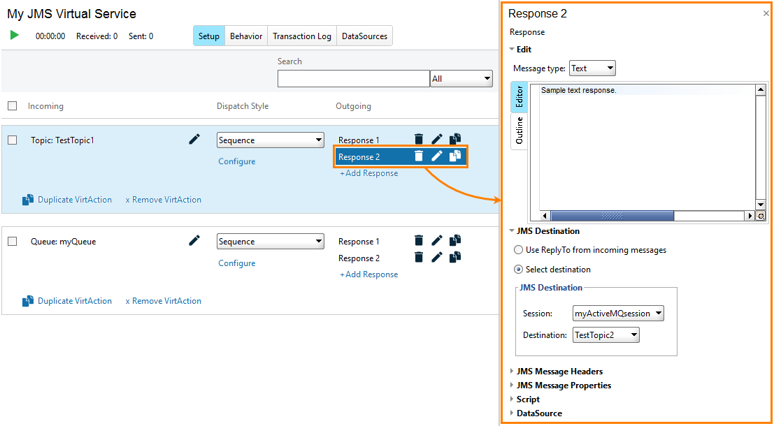 Service virtualization and API testing: Properties of outgoing messages (responses) Service virtualization and API testing: Properties of outgoing messages (responses)