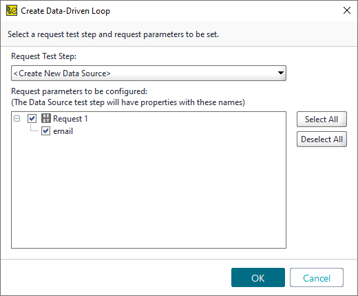 ReadyAPI: Create Data-Driven Loop dialog