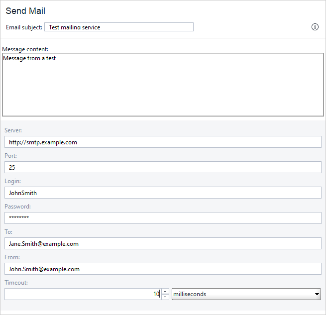 Send Mail test step editor