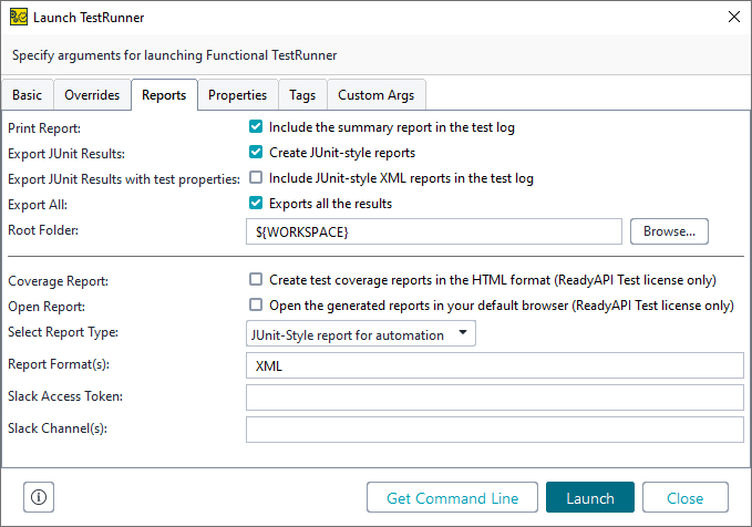 ReadyAPI: The Reports tab of the test runner