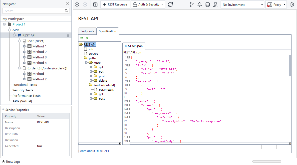 REST API specification in ReadyAPI 3.8.1