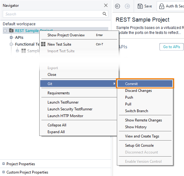 Git integration: Commit command in context menu