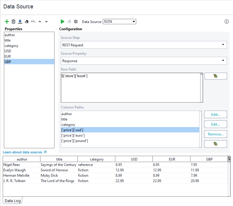 The JSON data source
