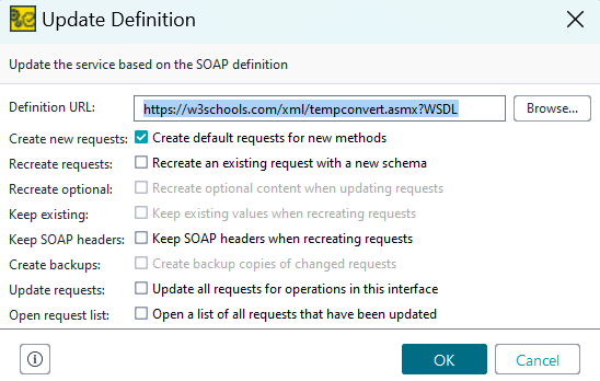 Update definition dialog for SOAP interfaces