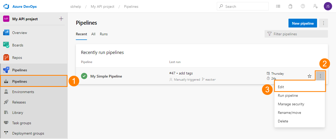 Open an existing pipeline