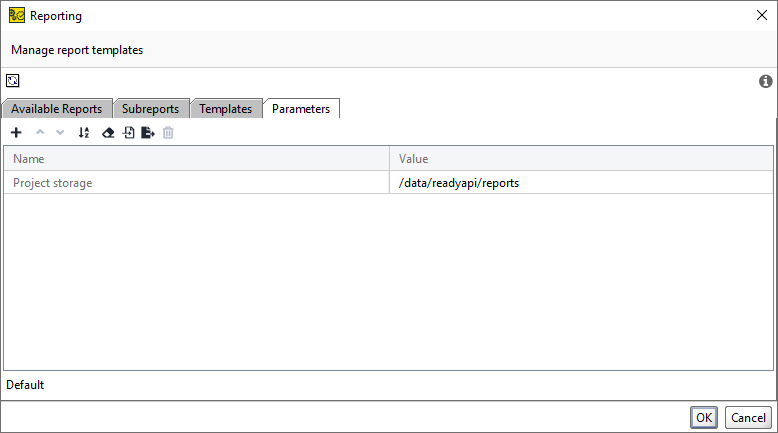 ReadyAPI: The Parameters tab of the Reporting window