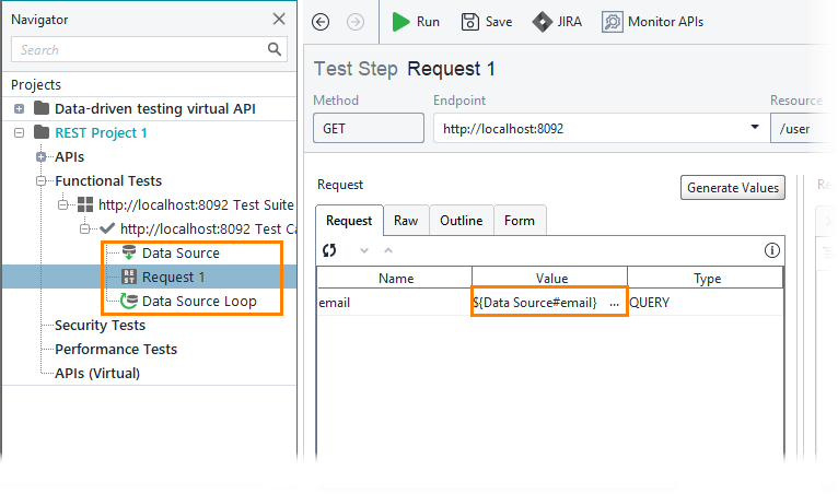 ReadyAPI: The project with the data source loop