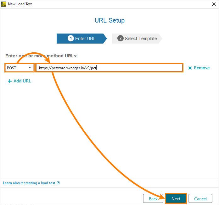API load testing with ReadyAPI: URL Setup