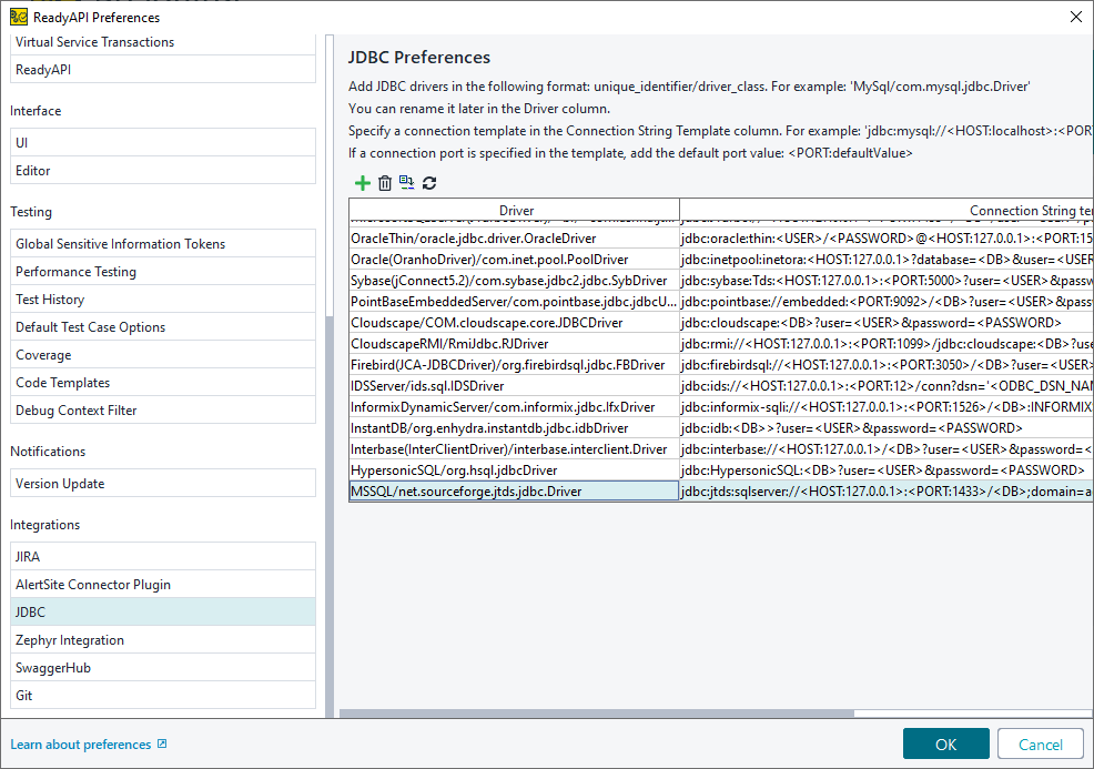 ReadyAPI: The new JDBC connection with the connection string
