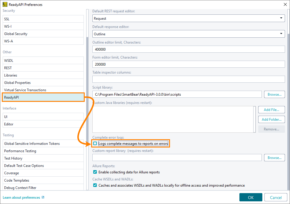 API load testing with ReadyAPI: Logs complete messages to reports on errors