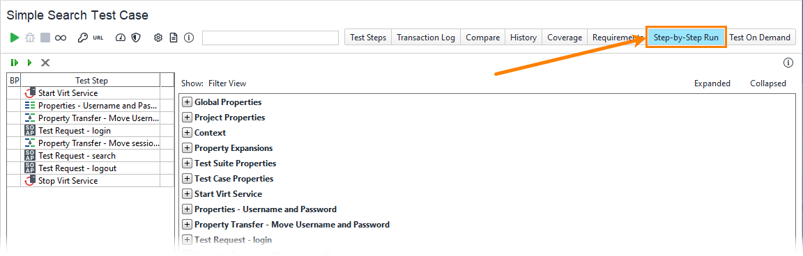 Step-by-Step Run tab