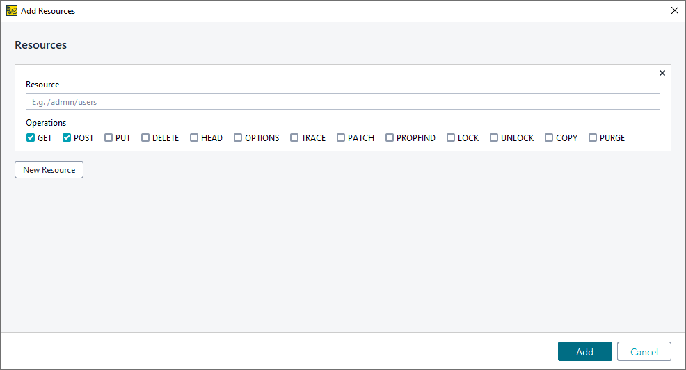 The Add Resource dialog