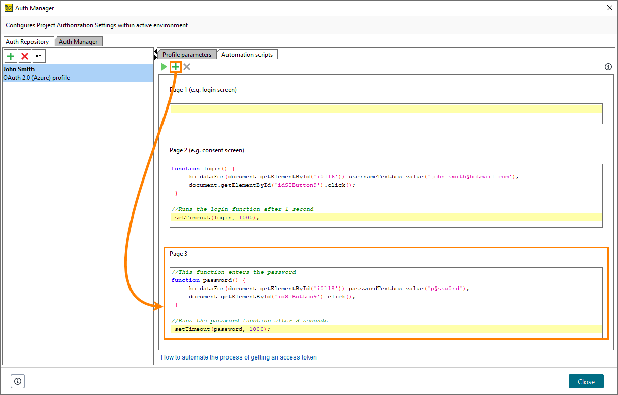 Azure authorization automation in ReadyAPI: Adding new automation script