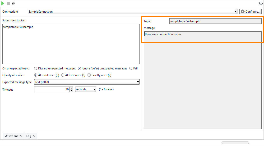 ReadyAPI: The received Will message