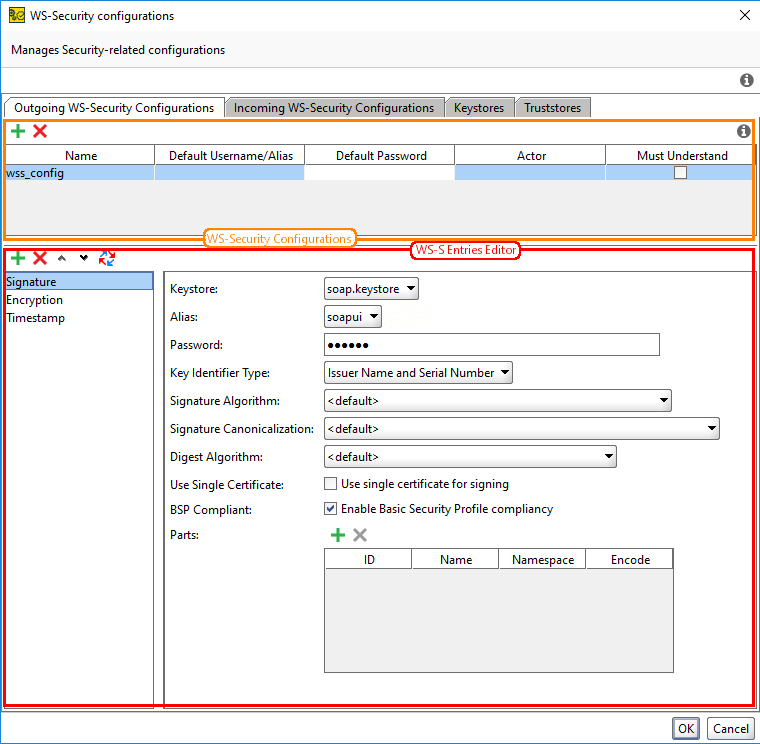 The Outgoing WS-Security Configurations tab