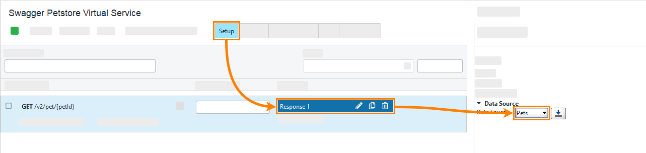 Selecting data source in virtual service response