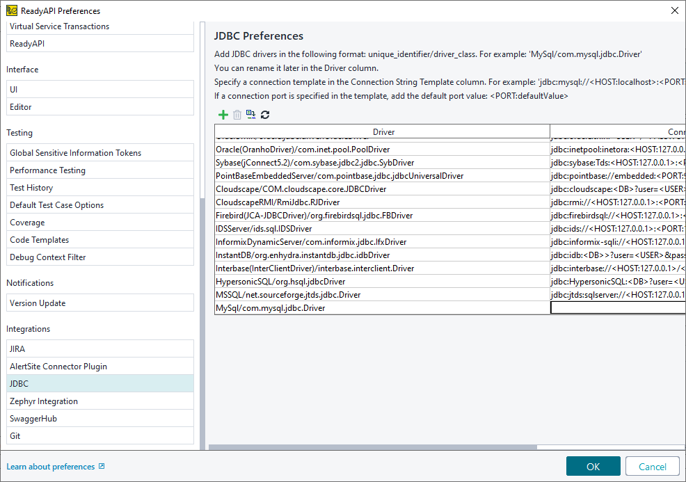 ReadyAPI: The new connection in the JDBC connections list