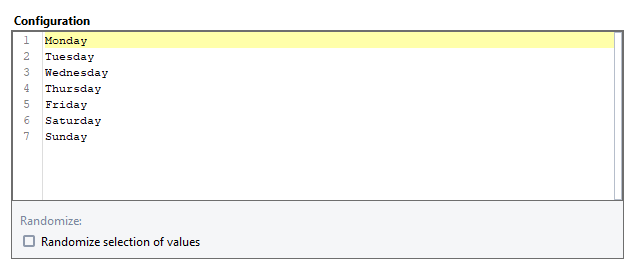 Number configuration panel Number configuration panel