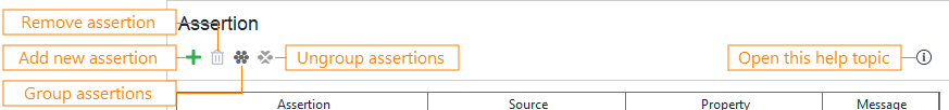 Assertions test step toolbar