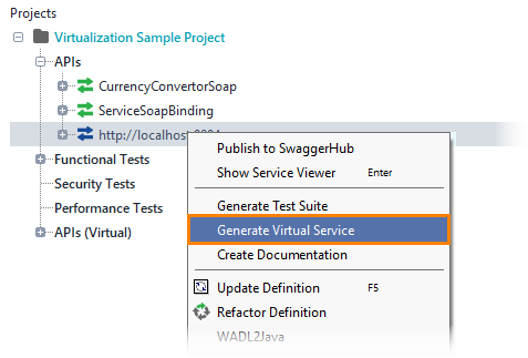 Service virtualization and API testing: Generating virtual APIs