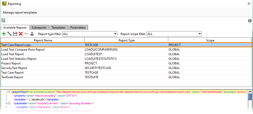 ReadyAPI: The report's copy in the Reporting window