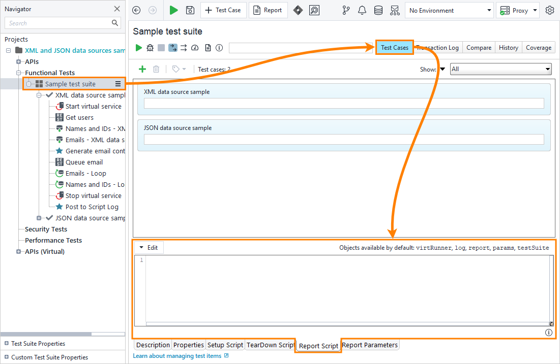 Test suite-level report editors