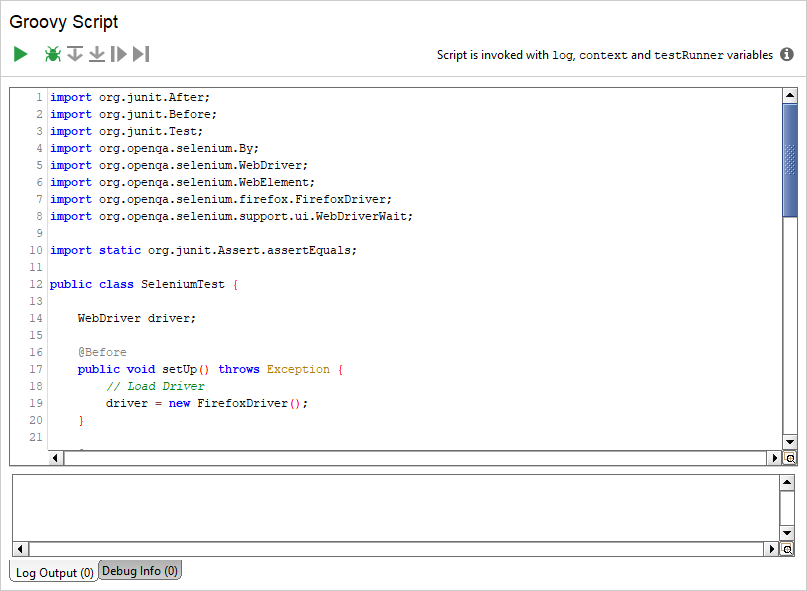 Integration with Selenium: Copied Java code in Groovy test step