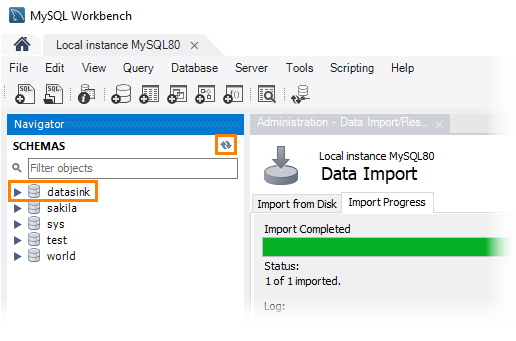 MySQL Workbench: After the end of the import