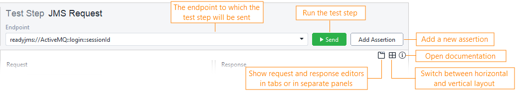 JMS Request test step toolbar for a SOAP service